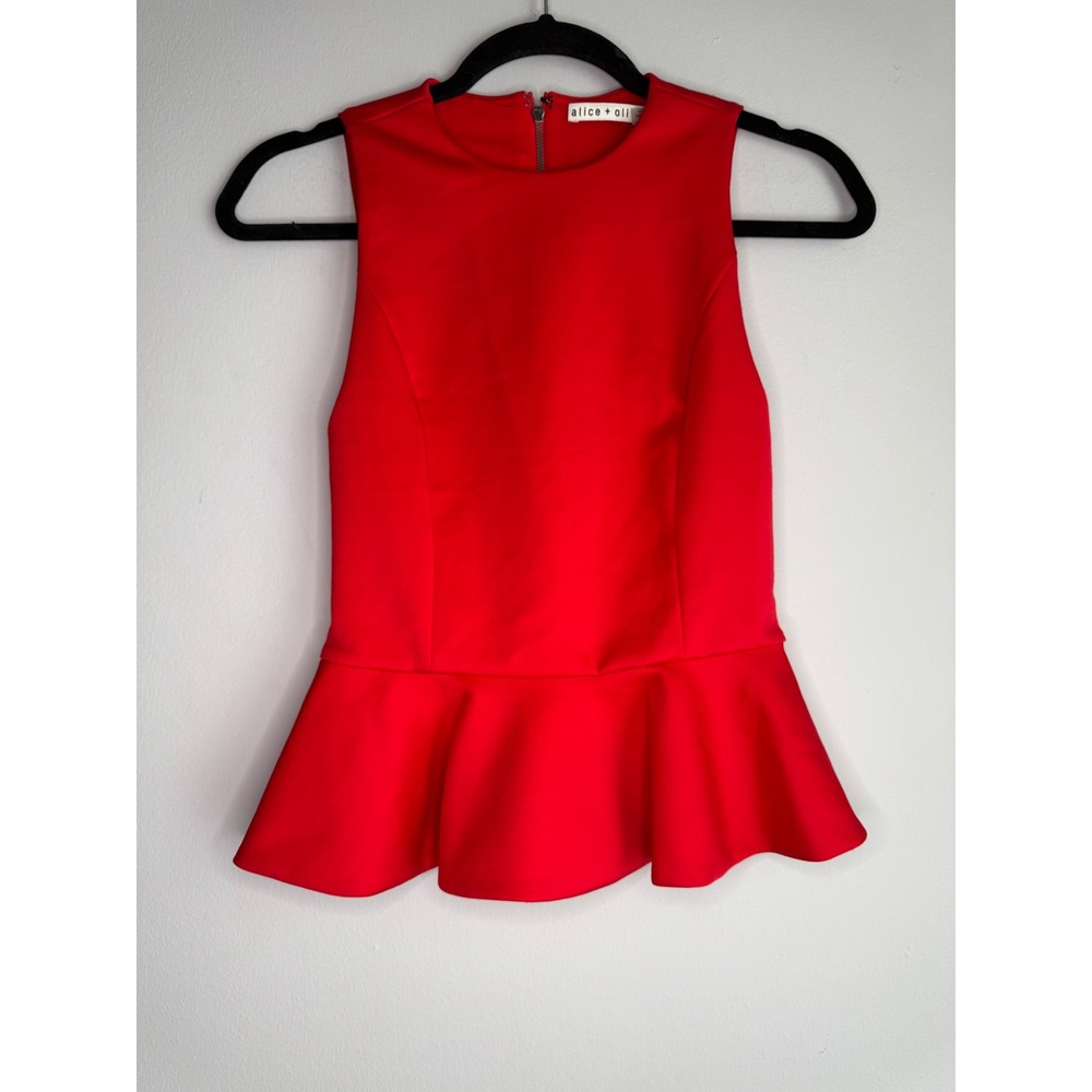 Alice + Olivia Red Sleeveless Peplum Top Zip Back XS